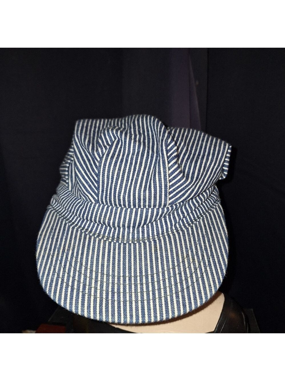 Striped Blue and White Train Conductor Cap Small